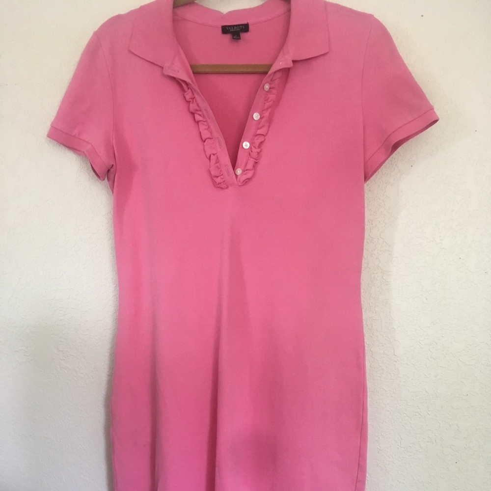 TALBOTS 100% Cotton Pink Ruffled Polo Dress Size S